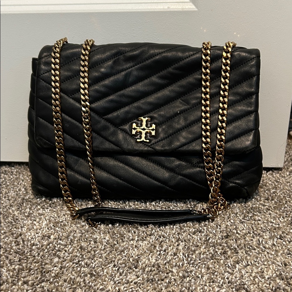Tory Burch Black Quilted Crossbody Bag with Gold Chain